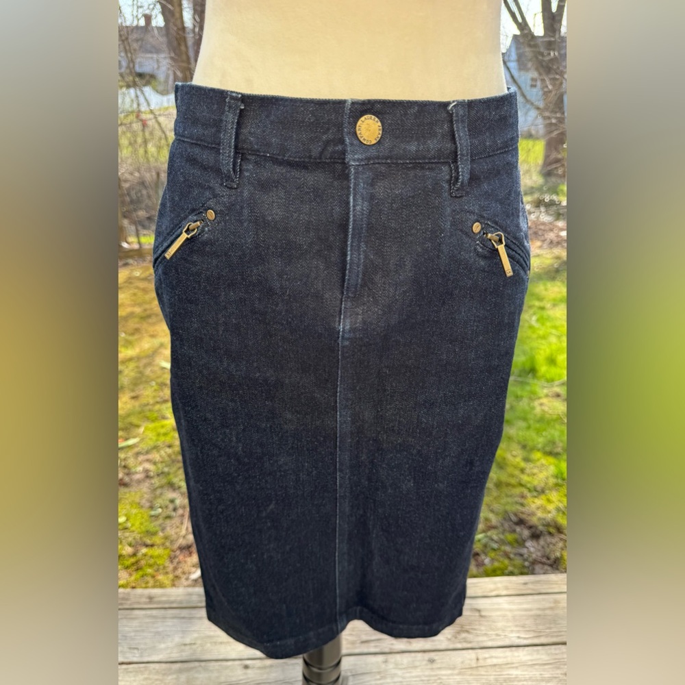 Lauren Jean Co Ralph Lauren Denim Pencil Skirt Knee Length Slit Stretch Sz 2